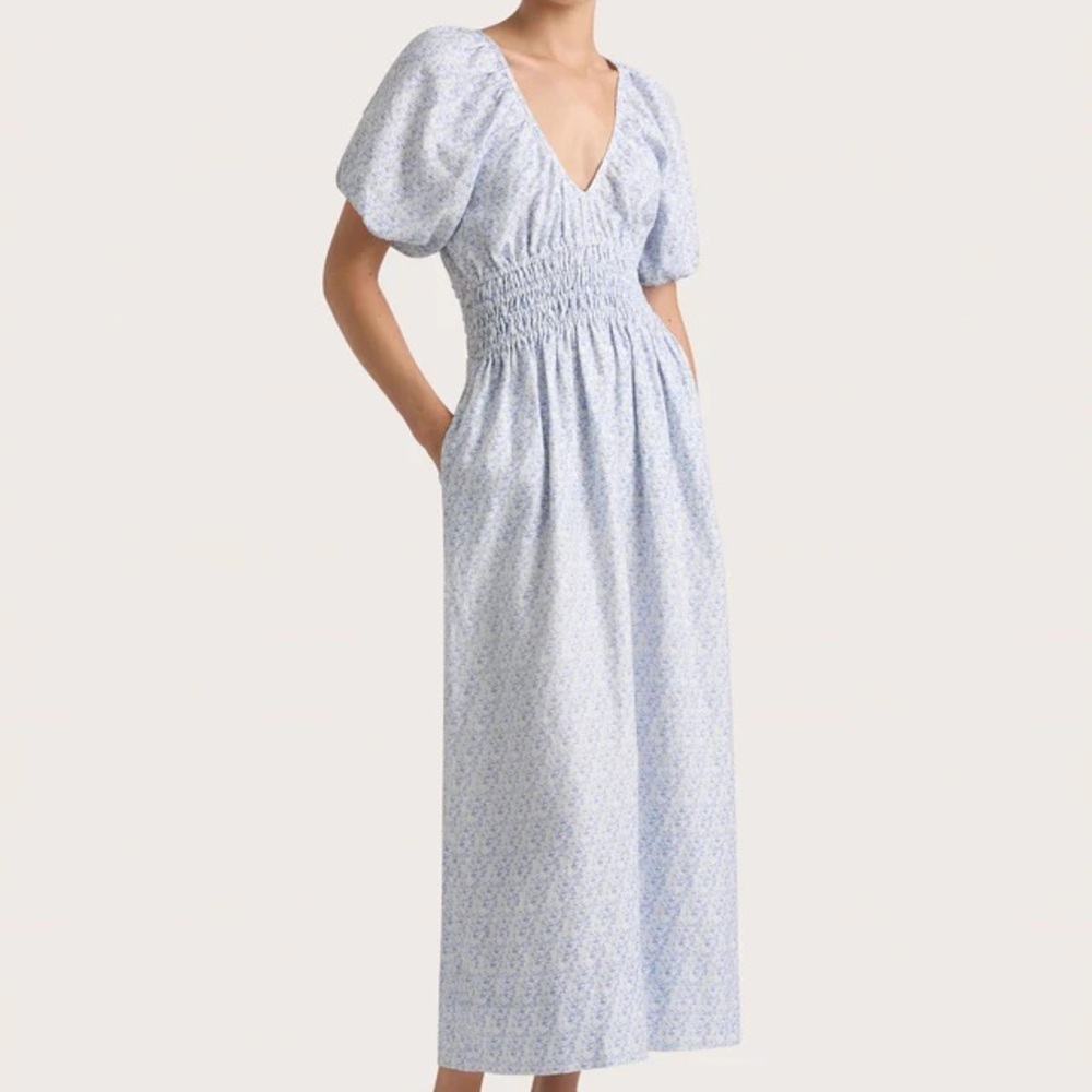 Faithfull the Brand Blue Puff Sleeve Sundress